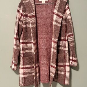 Max Studio Plaid Open-Front Cardigan - Red and Cream